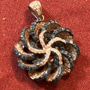 14k Blue and White Diamond Pendant